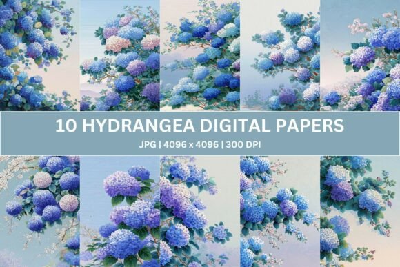10 Blue Hydrangea Garden Digital Paper