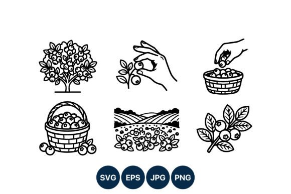 Blueberry Picking Black White Line Art: A Versatile Visual Asset for Modern Creatives