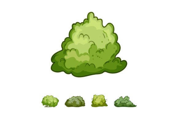 Cartoon Style Green Bush and Shrub Elements
