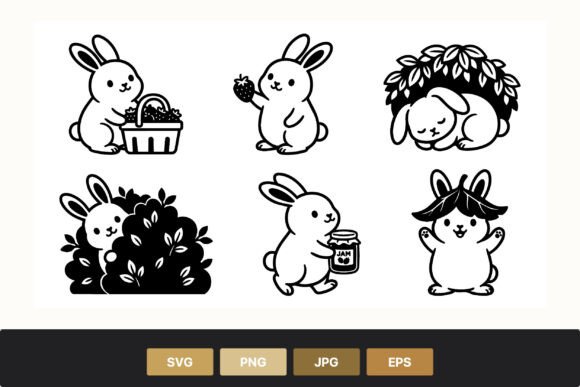 Charming Cartoon Bunnies with Strawberries for Creative Projects