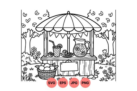 Charming Line Art Depiction of a Lemonade Stand: A Versatile Design Resource