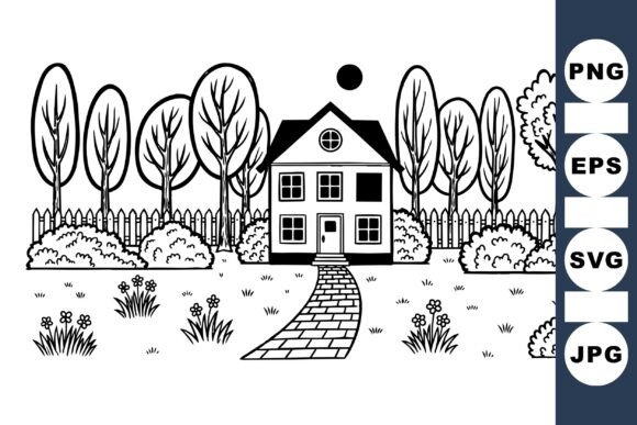 Cozy Home Garden Line Art: A Versatile Design Asset for Creative Projects