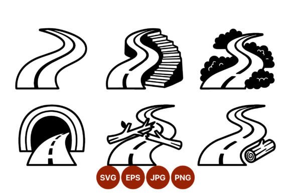 Curved Road Vector Set Black and White