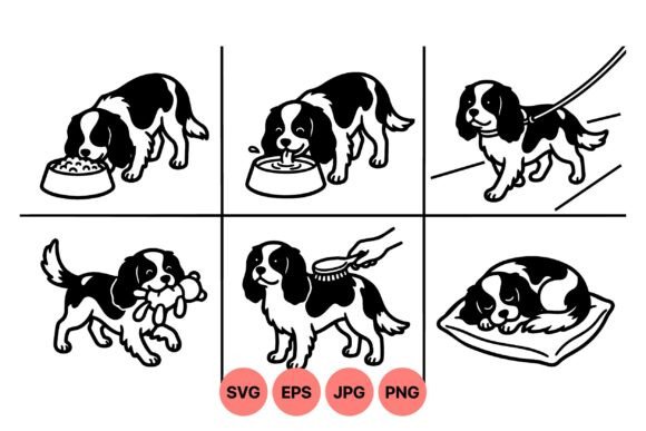 Cute Cavalier Dog Care Clipart for Versatile Visual Projects