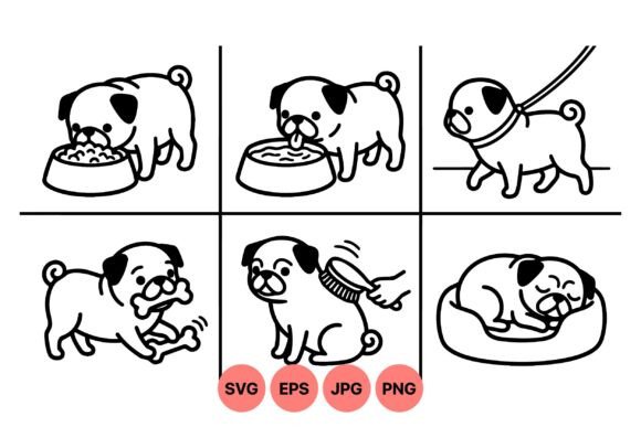 Cute Pug Life Vector Clipart: A Minimalist Design Resource for Modern Creatives