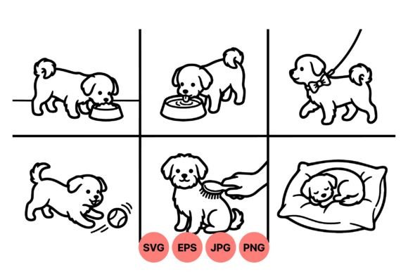 Cute Puppy Care Clipart Set: Simple, Versatile Art for Dog Lovers