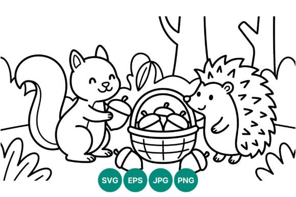 Cute Squirrel and Hedgehog Forest Line: Whimsical Art for Creative Projects