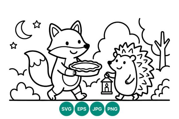 Fox and Hedgehog Night Walk Line Art: A Versatile Illustration for Creative Projects