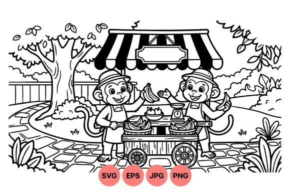Playful Monkey Fruit Cart SVG: A Vibrant Digital Asset for Creative Projects