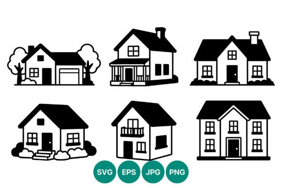 Six House Black White Vector Icons: Practical Design Solutions for Diverse Projects