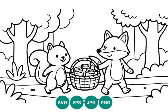Squirrel and Fox Carrying Basket Line: A Versatile Artwork for Creative and Practical Uses